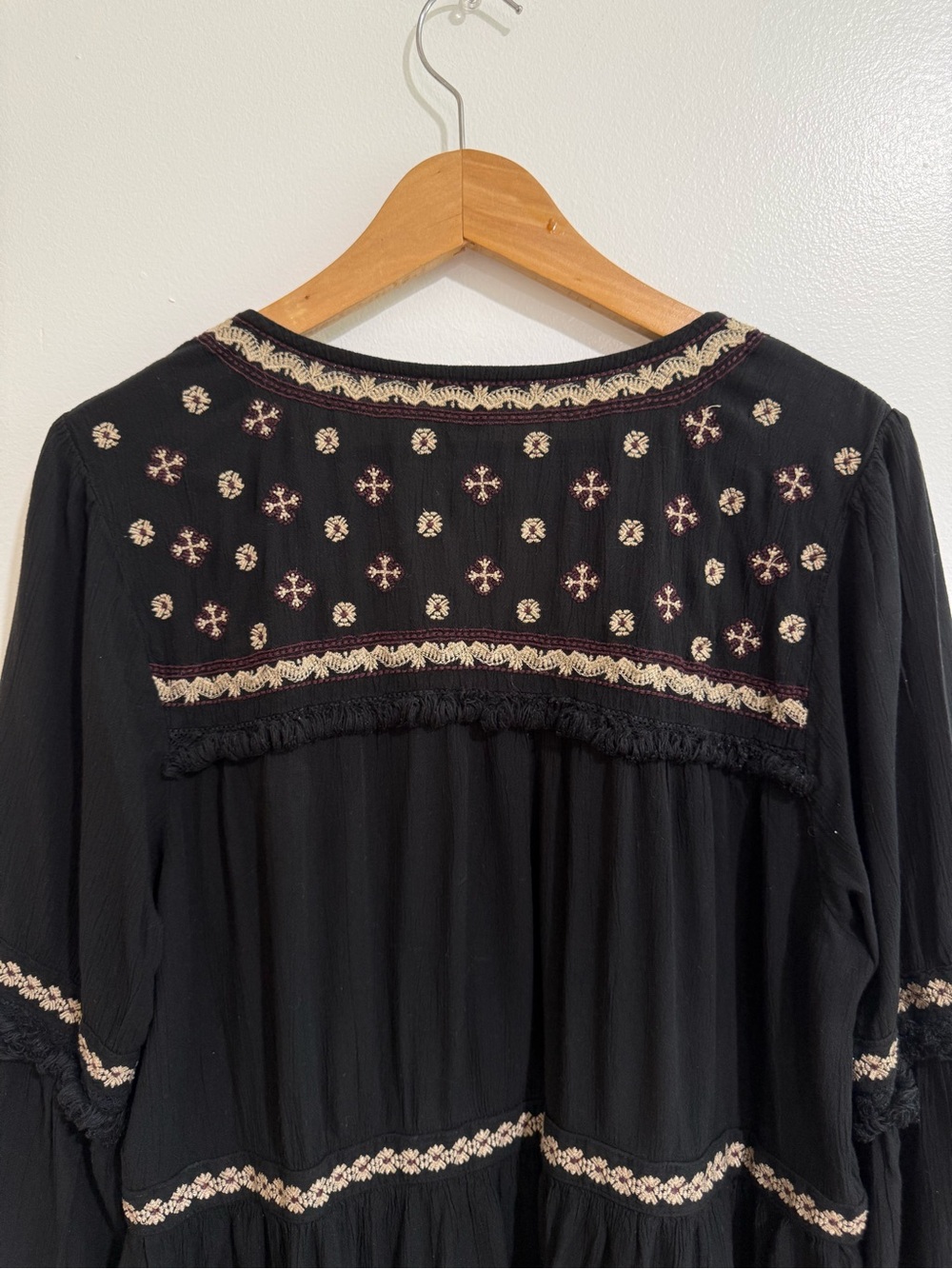 American Eagle Black Embroidered Boho Babydoll Mini Dress XL - Picture 4 of 13